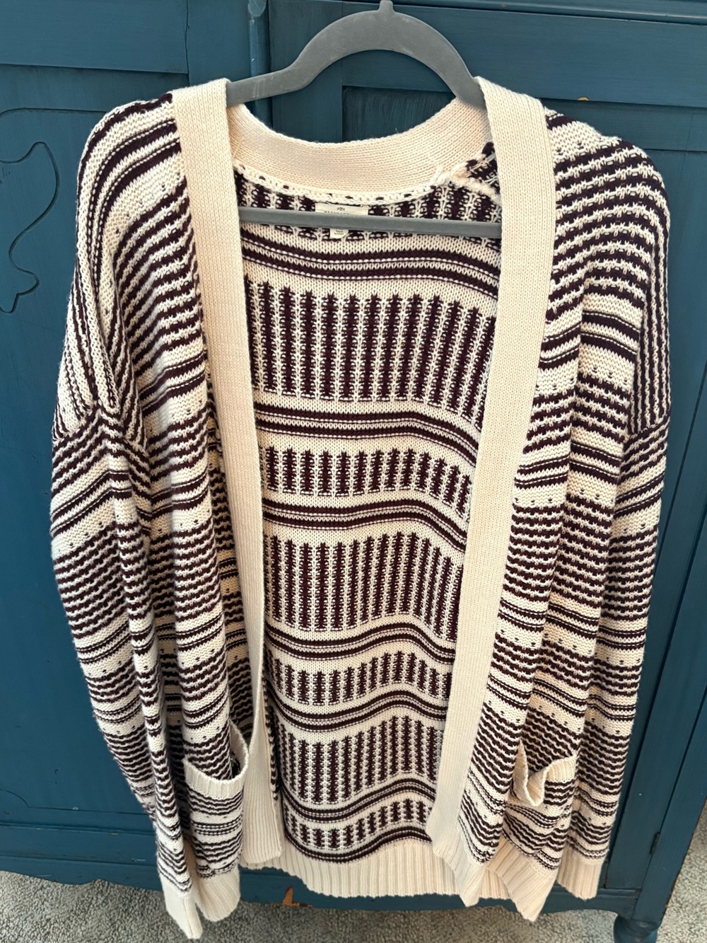 Striped Open-Front Cardigan in Cream and Red